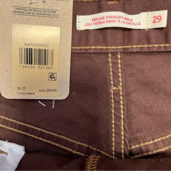 NWT Levi's Brown Ribcage Straight Ankle Denim Jeans Size 29X27 High-Rise - Picture 7 of 7